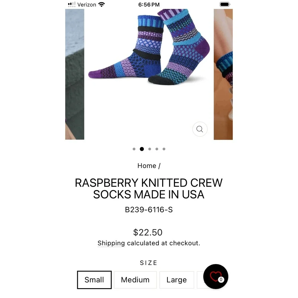 Solmate Socks Raspberry Knitted Crew Socks Small Purple Blue Mismatched USA